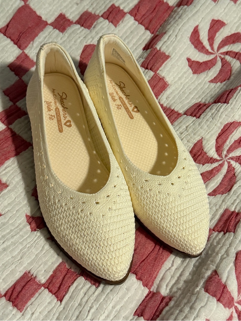 Skechers Women's Knit Pointed Ballet Flats in Soft Yellow-Cream